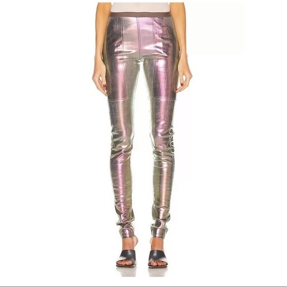 NWT RICK OWENS Irise Iridescent Stretch Leather and Cotton-Blend Leggings - Picture 9 of 9